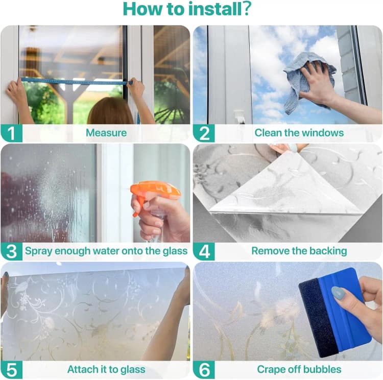 COWINLIFE Privacy Glass Film PVC Removable Decorative Sticker Waterproof Glass Film Static Cling for Apartment Kitchen Home Office detail 3