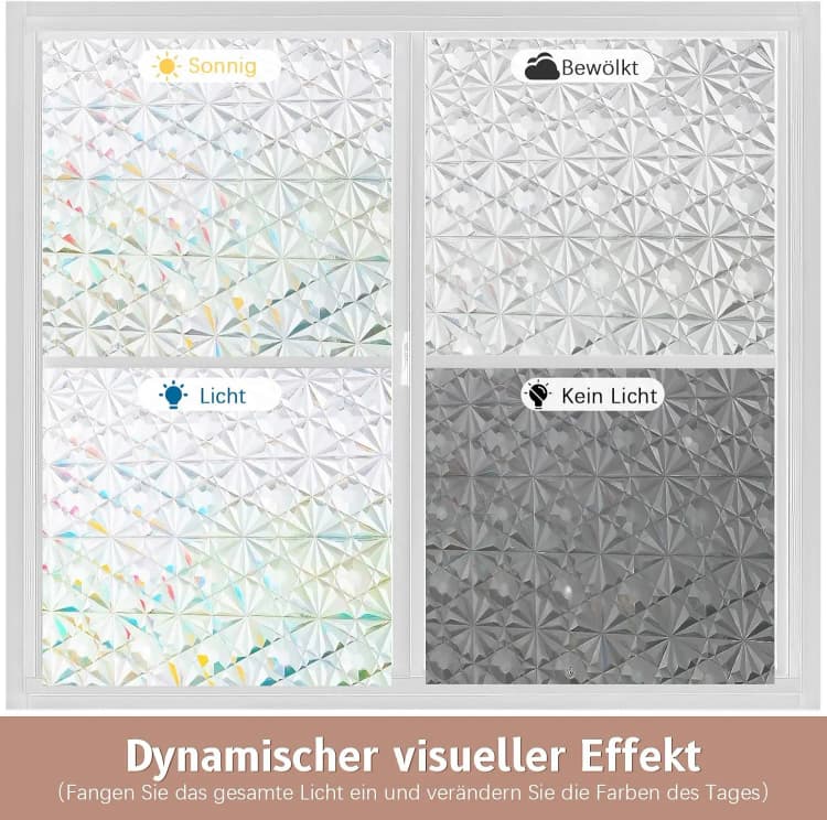DECO Rainbow Privacy Stained Glass Window Film 3D Static Cling Glass Cover Peel and Stick Window Tint for Home Office Decoration detail 3