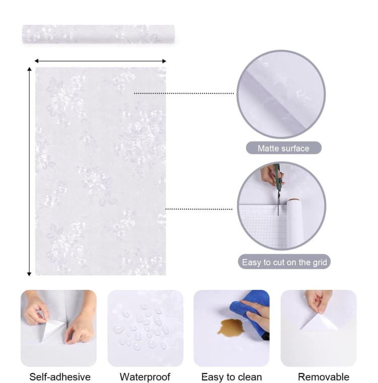 COWINLIFE White Embossed Floral Self Adhesive 3d Wall Sticker Waterproof Living Room Hotel Background PVC Home Decor Wallpaper Roll detail 6