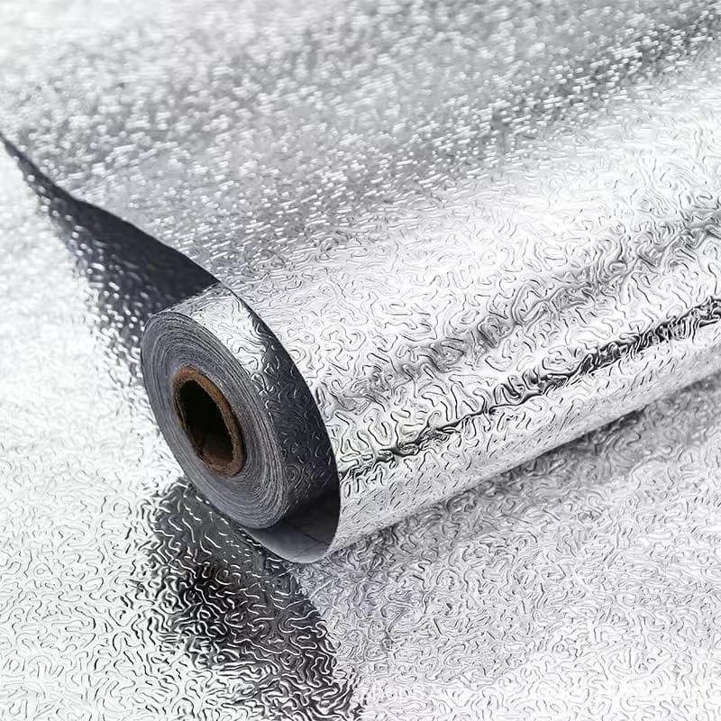 24x197Inch/Roll PVC Silver 3D Peel & Stick Wallpaper Aluminum Furniture Foil Oil-Proof Vinyl Wrap for Kitchen Wall Sticker Cover