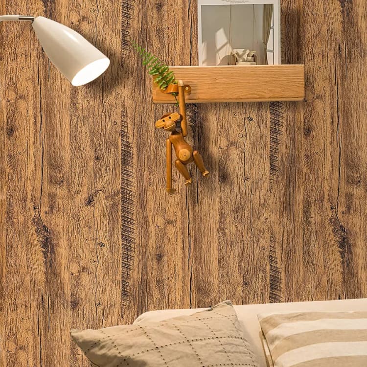 COWINLIFE Thick Textured Wood Striped Vinyl PVC Waterproof Wallpaper Anti-Slip Self-Adhesive Wall Stickers for Home Decor 24x197Inch detail 4