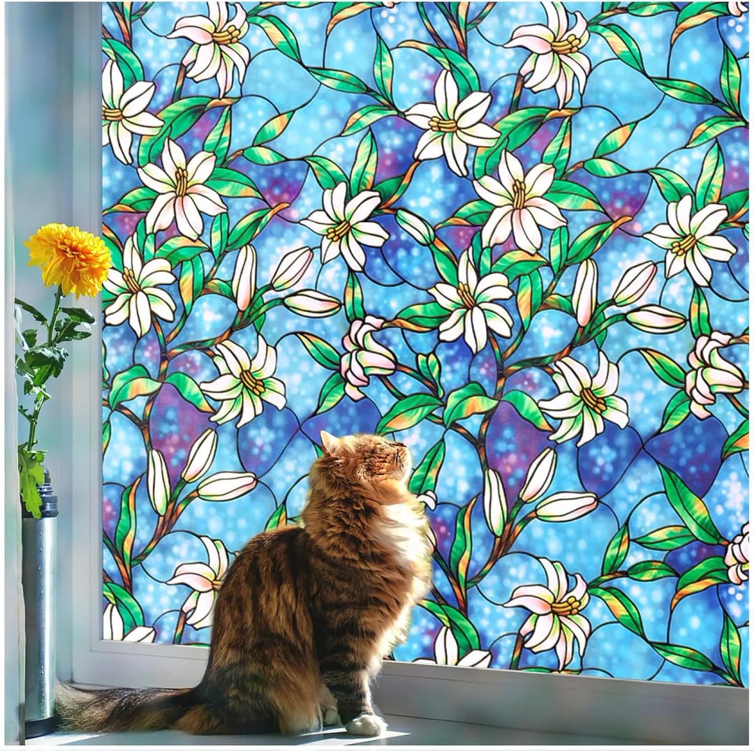 COWINLIFE Colorful 3D Static Cling Decorative Window Film Glass Sticker Window Tint Vinyl Film for Bedroom Privacy Decoration Films