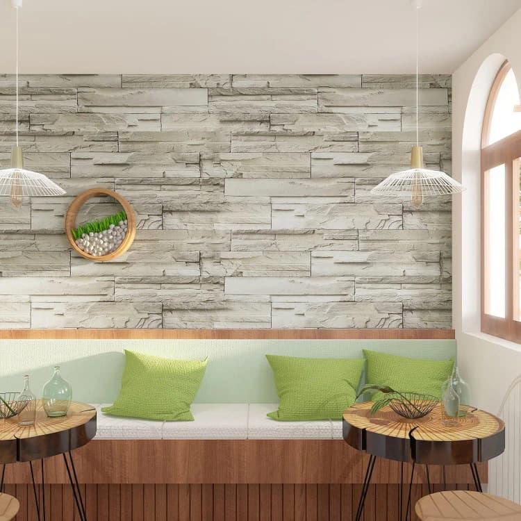 24*39.3Inch/Roll Stone Brick Wallpaper 3d Kitchen PVC Wall Sticker Peel and Stick Wallpaper Rolls Decorations for Home Decor detail 2