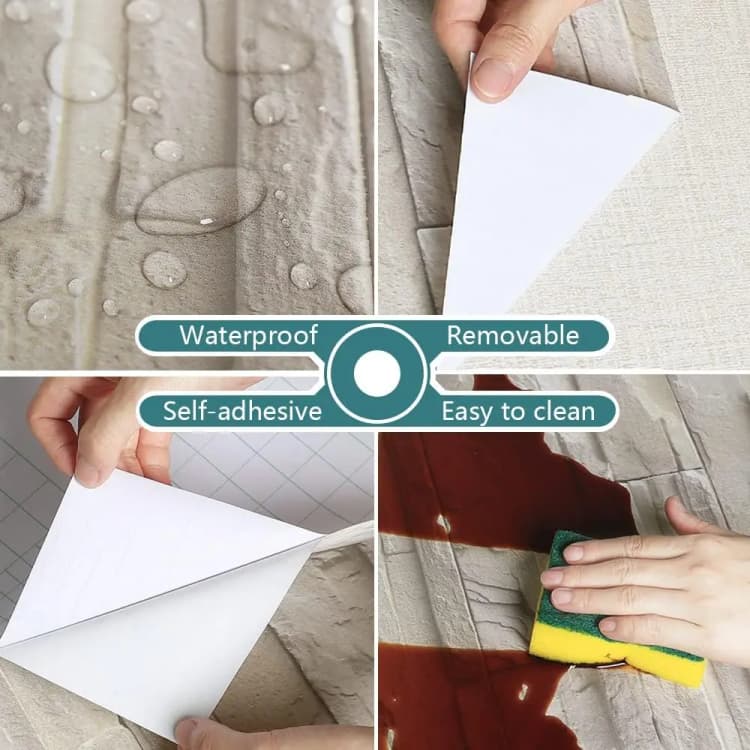 24*39.3Inch/Roll Stone Brick Wallpaper 3d Kitchen PVC Wall Sticker Peel and Stick Wallpaper Rolls Decorations for Home Decor detail 3