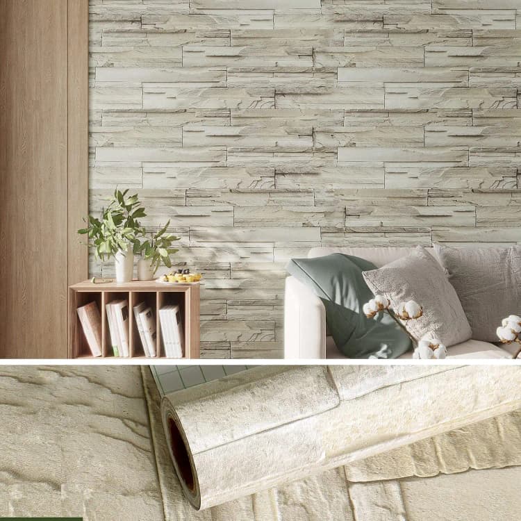 24*39.3Inch/Roll Stone Brick Wallpaper 3d Kitchen PVC Wall Sticker Peel and Stick Wallpaper Rolls Decorations for Home Decor detail 4