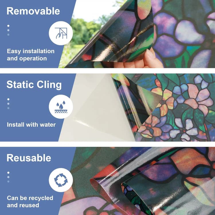 Luxury Glass 3d Window Film Static Cling Sticker Peel and Stick Wallpaper Decoration Films Vinyl Window Tint Adhesive Paper Film detail 3