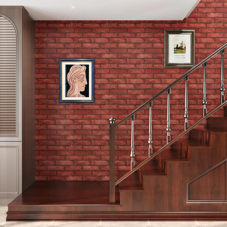 23.62X197Inch Low Moq Red Brick Wallpaper 3D Waterproof PVC Vinyl Wall Stickers Peel and Stick Wallpaper Roll for Home Decor detail 2