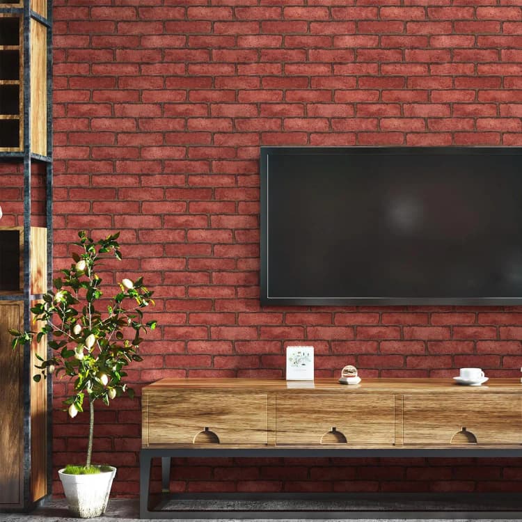 23.62X197Inch Low Moq Red Brick Wallpaper 3D Waterproof PVC Vinyl Wall Stickers Peel and Stick Wallpaper Roll for Home Decor detail 3