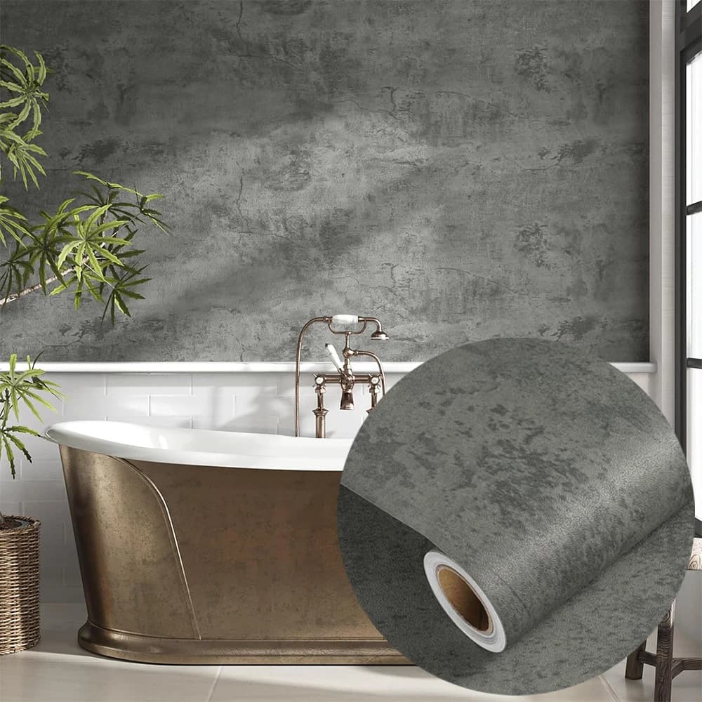 COWINLIFE 3D Grey Concrete Peel & Stick 3D Home Wallpaper Papier Peint Decoration Maison Waterproof Cement Wallpaper for Living Room