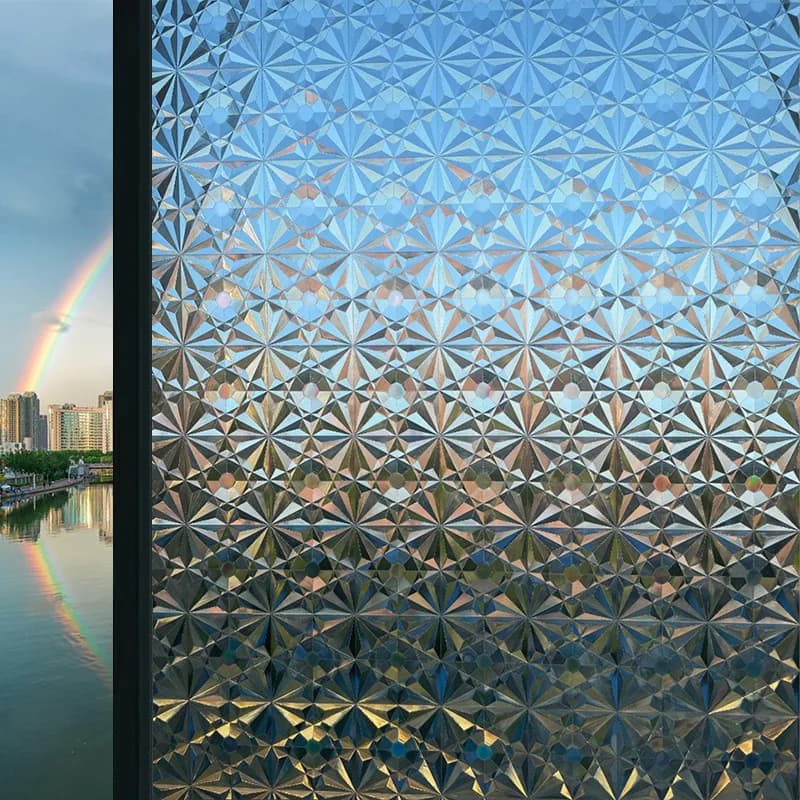 COWINLIFE 3D Stained Glass Window Film Privacy Static Cling Rainbow Effect Glass Cover Peel and Stick Window Tint for Home Office