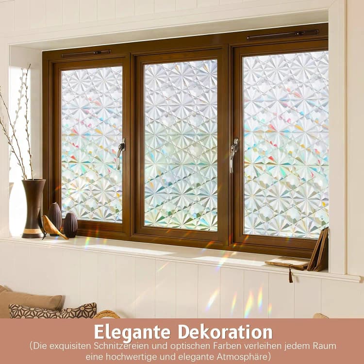 COWINLIFE 3D Stained Glass Window Film Privacy Static Cling Rainbow Effect Glass Cover Peel and Stick Window Tint for Home Office detail 3