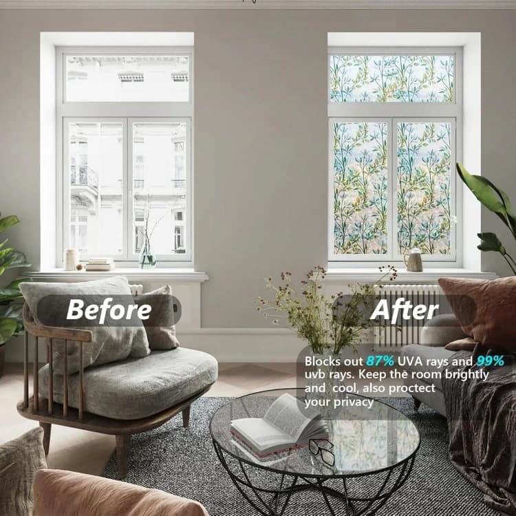 COWINLIFE DECO Window Privacy Film 3D Static Cling Decorative Frosted Glass PVC Film for Home Office Windows Bathroom Tint Removable detail 2