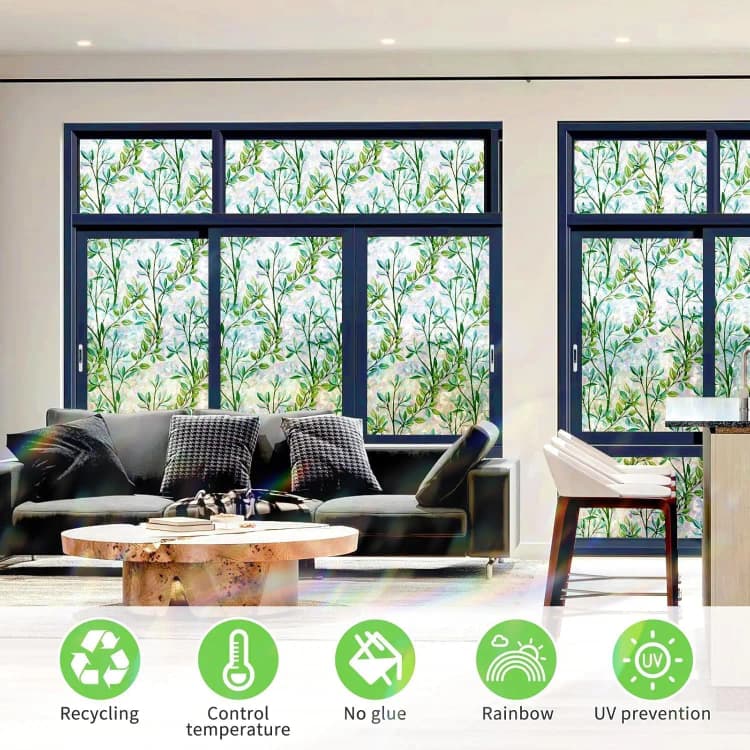 COWINLIFE DECO Window Privacy Film 3D Static Cling Decorative Frosted Glass PVC Film for Home Office Windows Bathroom Tint Removable detail 5