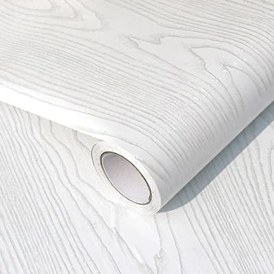 COWINLIFE Silver 3D Peel and Stick White Wood Grain Wallpaper Self Adhesive Waterproof PVC Vinyl Film Furniture Cabinet Home Decor