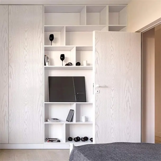 COWINLIFE Silver 3D Peel and Stick White Wood Grain Wallpaper Self Adhesive Waterproof PVC Vinyl Film Furniture Cabinet Home Decor detail 3