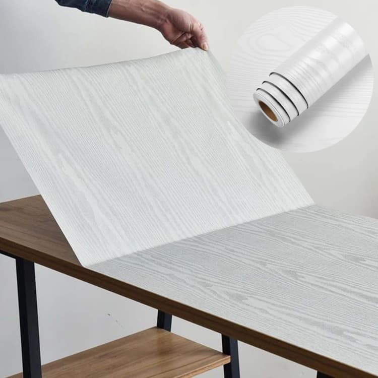 COWINLIFE Silver 3D Peel and Stick White Wood Grain Wallpaper Self Adhesive Waterproof PVC Vinyl Film Furniture Cabinet Home Decor detail 5