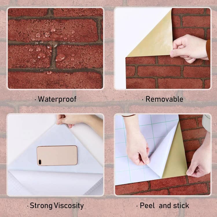 COWINLIFE DECO 3D Red Brick Peel and Stick Wallpaper Waterproof PVC Vinyl Wall Sticker Self Adhesive for Home Decor Factory Wholesale detail 2