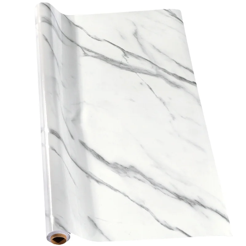 COWINLIFE 3D White Peel and Stick Wallpaper PVC Self Adhesive Wall Sticker for Kitchen Cabinets Countertop Home Decor Marble Sticker