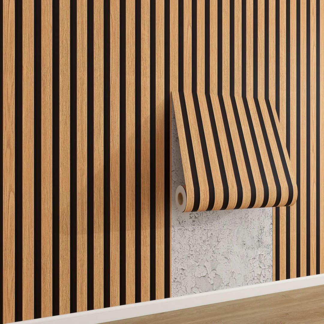 COWINLIFE 3D Self-Adhesive Wood Wallpaper Thick Waterproof Peel and Stick Vinyl Wall Stickers with Stripes for Home Decor Living Room