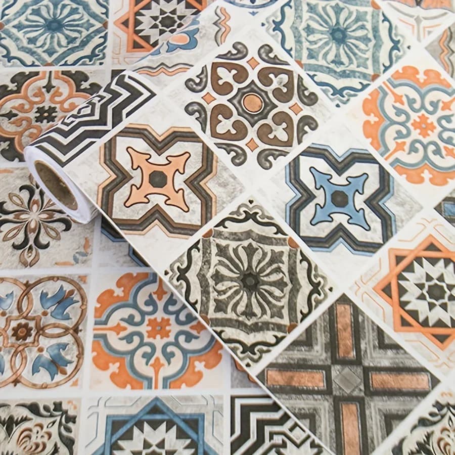 COWINLIFE Wall Tiles Flowers Vinyl Floor Tile Easy Install Kitchen Wrap Waterproof Self Adhesive 3D Wallpaper Roll for Home Decor