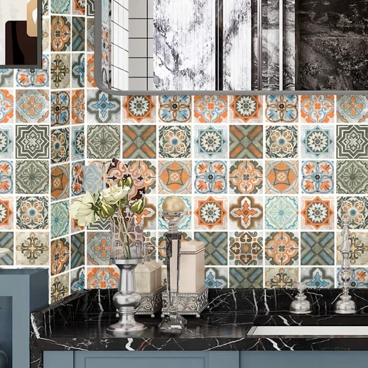COWINLIFE Wall Tiles Flowers Vinyl Floor Tile Easy Install Kitchen Wrap Waterproof Self Adhesive 3D Wallpaper Roll for Home Decor detail 3