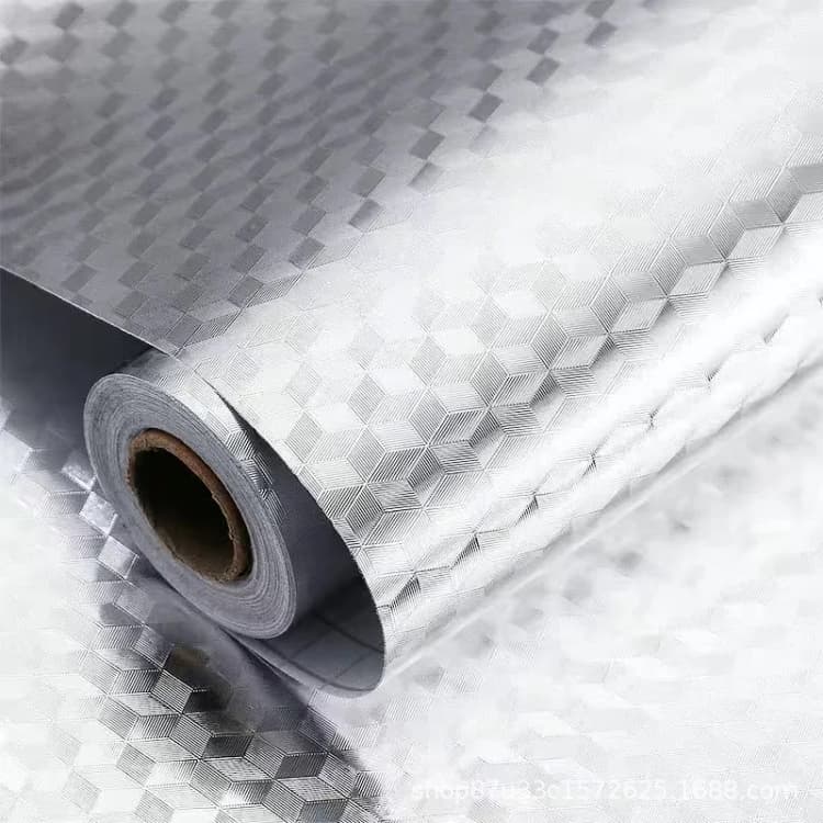 Direct Factory Geometric Silver Oil Proof Wall Stickers Interior Design PVC Wallpaper Roll Kitchen Warp Backsplash Cabinet Liner detail 1