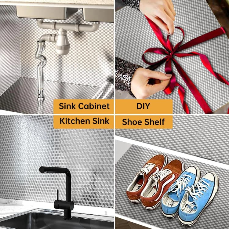 Direct Factory Geometric Silver Oil Proof Wall Stickers Interior Design PVC Wallpaper Roll Kitchen Warp Backsplash Cabinet Liner detail 5
