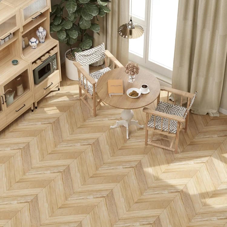 COWINLIFE Luxury Herringbone Wood Flooring Pvc Floor Tiles Self-adhesive Wall Sticker Peel and Stick for Interior Vinyl Flooring Roll detail 4