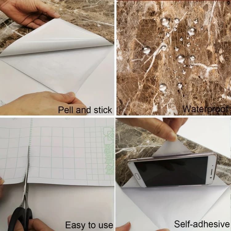 COWINLIFE Marble Sticker Kitchen Countertop Peel and Stick Wall Stickers Waterproof Self-Adhesive Luxury 3D Wallpaper Roll Home Decor detail 2