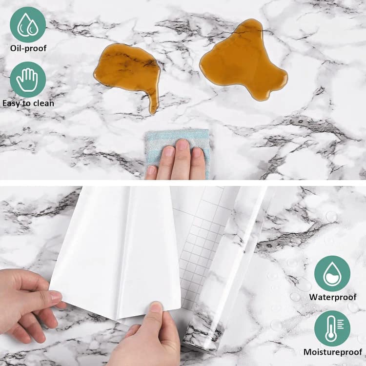 COWINLIFE Marble Sticker Kitchen Countertop Peel and Stick Wall Stickers Waterproof Self-Adhesive Luxury 3D Wallpaper Roll Home Decor detail 6