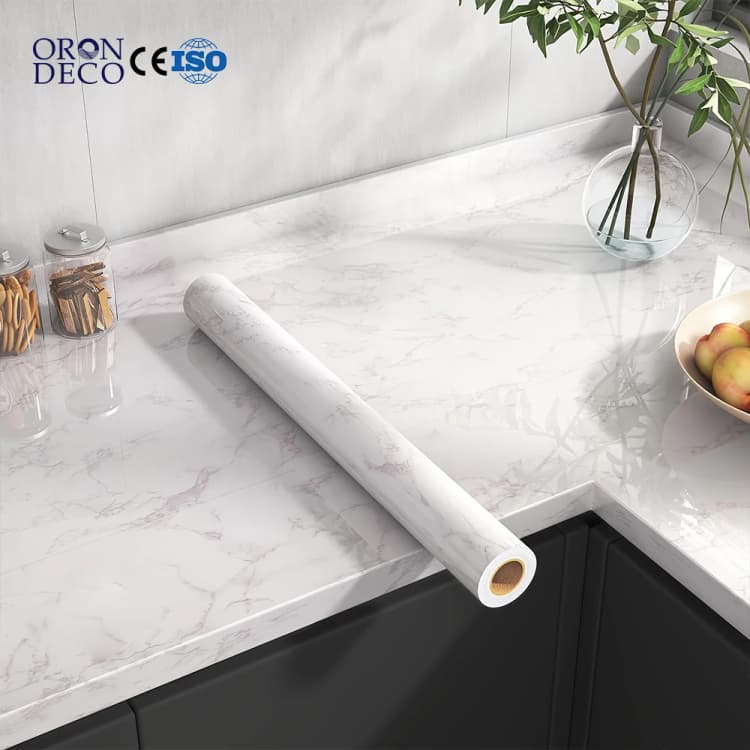 Low MOQ White Marble Sticker PVC Self-adhesive Wallpaper 3D Home Decor Tiles Renovation for Kitchen Living Room Wall Stickers detail 1
