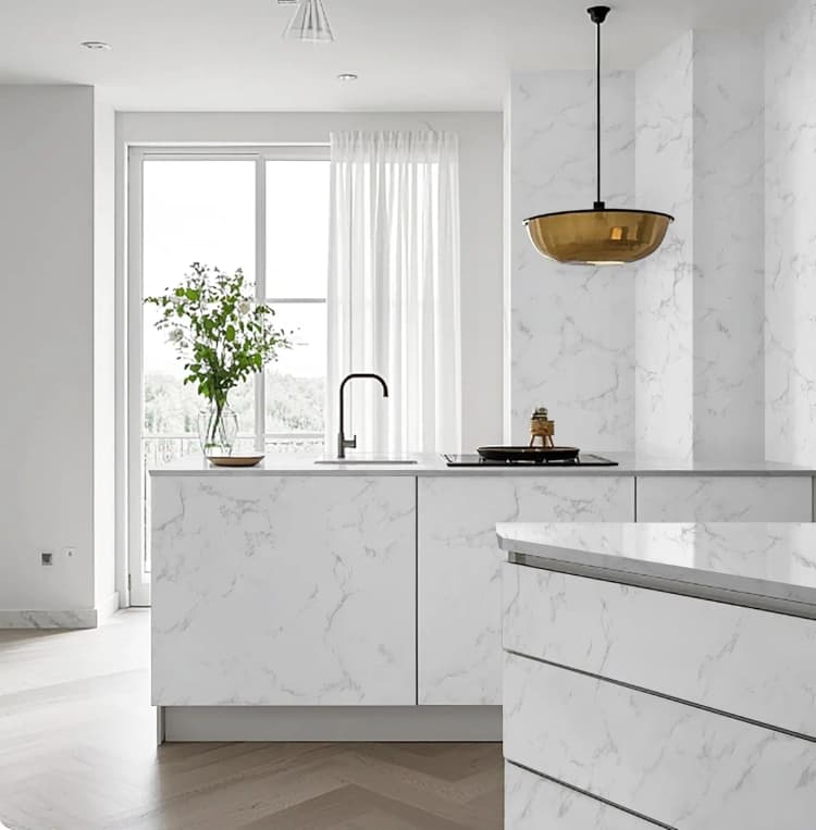 Low MOQ White Marble Sticker PVC Self-adhesive Wallpaper 3D Home Decor Tiles Renovation for Kitchen Living Room Wall Stickers detail 2
