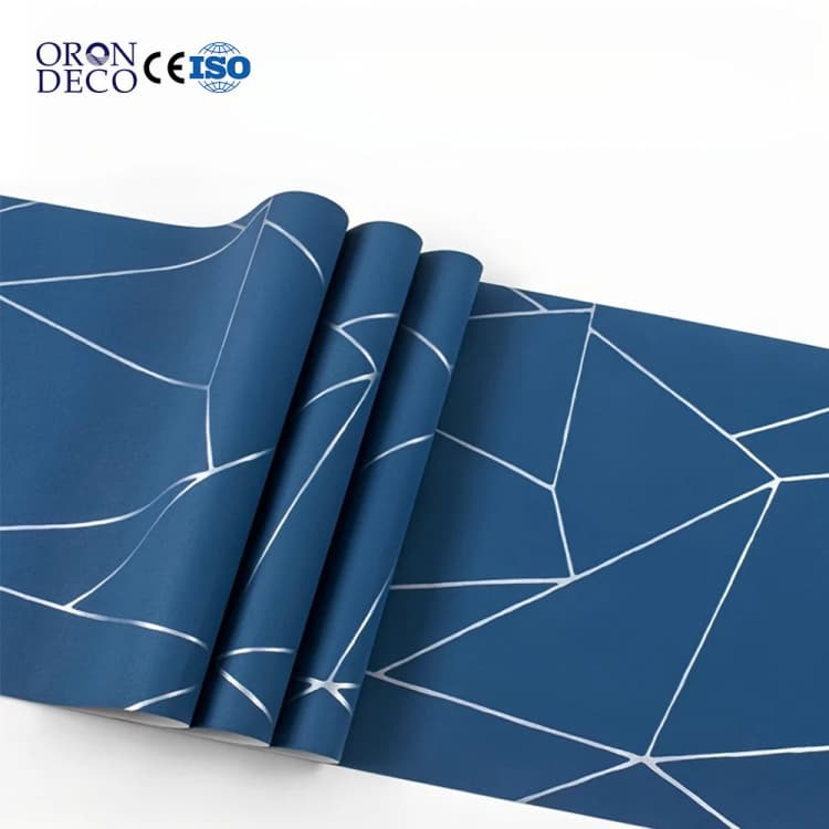 COWINLIFE Blue Silver Lines Wall Stickers Peel and Stick Textured Wallpaper Rolls Vinyl Self Adhesive Furniture Decorations for Home detail 1