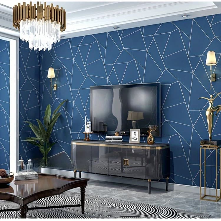 COWINLIFE Blue Silver Lines Wall Stickers Peel and Stick Textured Wallpaper Rolls Vinyl Self Adhesive Furniture Decorations for Home detail 2
