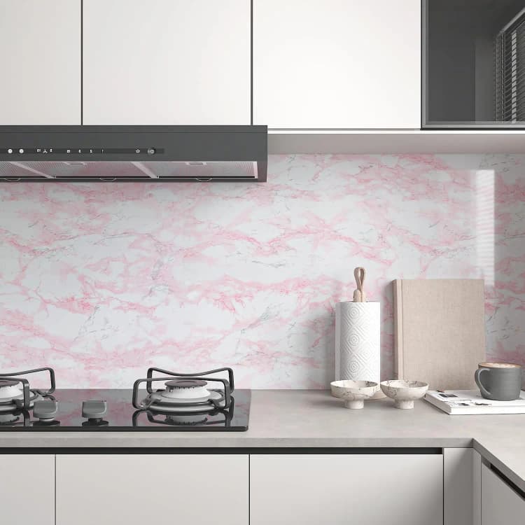 COWINLIFE Pink Marble Sticker Waterproof Glossy Wall Stickers Peel and Stick PVC Self Adhesive Marble Wallpaper Rolls for Home Decor detail 5