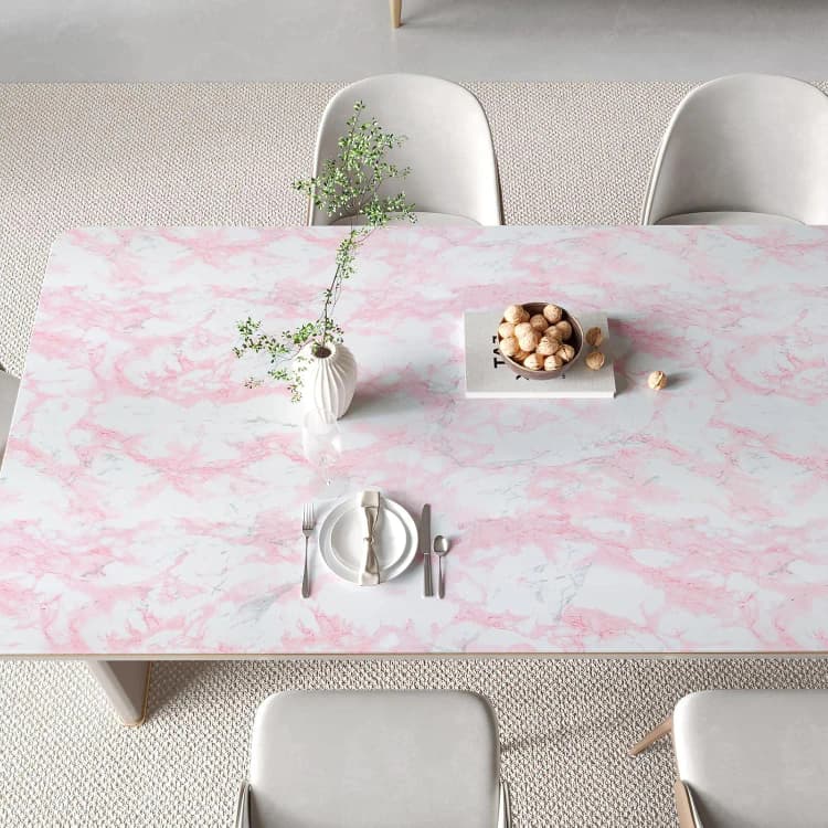 COWINLIFE Pink Marble Sticker Waterproof Glossy Wall Stickers Peel and Stick PVC Self Adhesive Marble Wallpaper Rolls for Home Decor detail 6