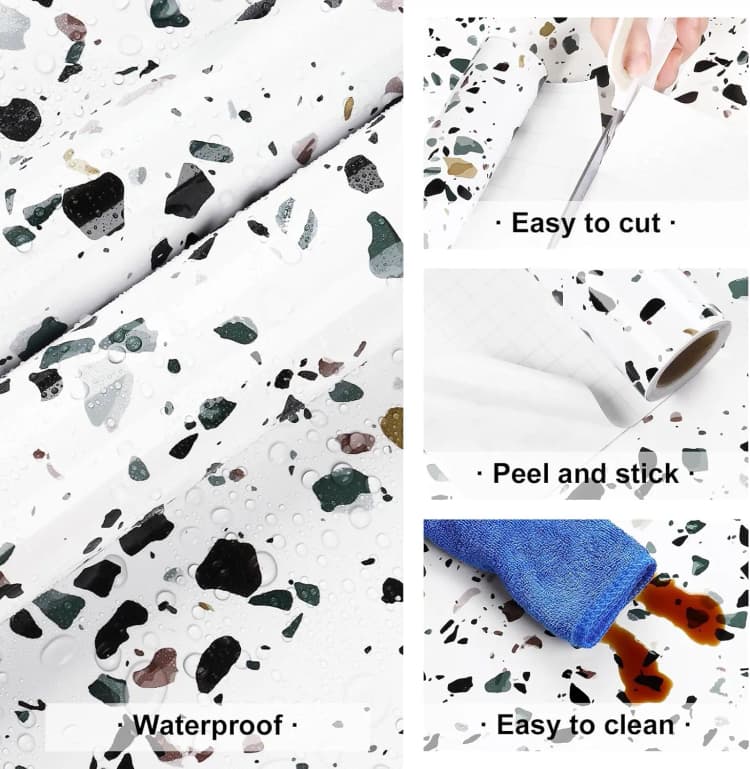 COWINLIFE DECO White PVC Peel and Stick Marble Wallpaper Waterproof Vinyl Marble Stickers for Kitchen Countertop Cabinet Furniture detail 3
