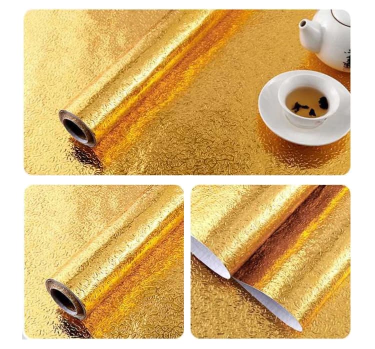 COWINLIFE DECO Gold Modern Aluminum Foil Self-adhesive Geometric Cabinet Liner Waterproof Heat Resistant Oil Proof Sticker Backsplash detail 5