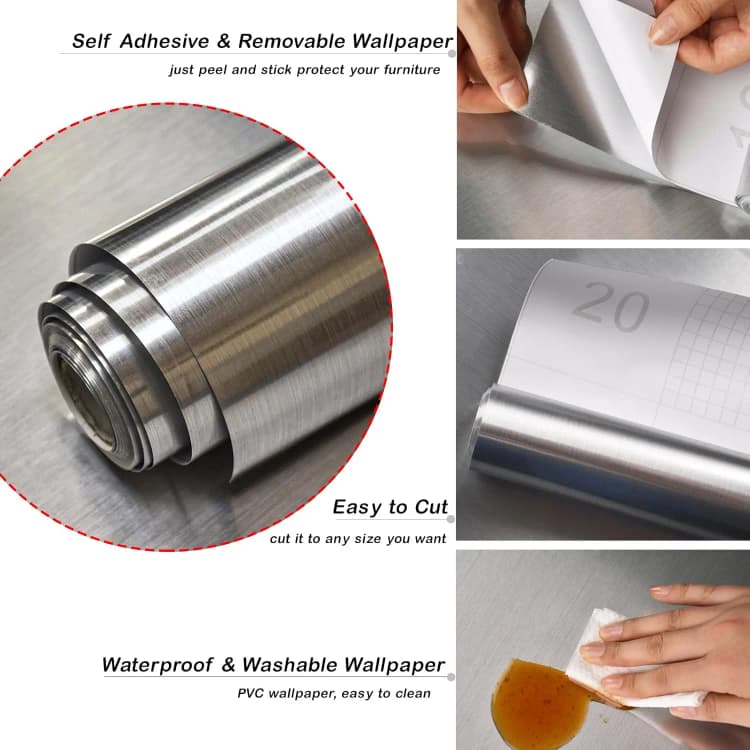COWINLIFE DECO Silver Metallic Stainless Steel Self-Adhesive Vinyl Wrap Mirror Decorative Films Wallpaper Roll for Kitchen Backsplash detail 6