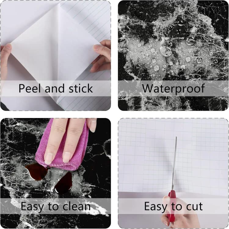 COWINLIFE Low Price Black Luxury Wallpaper 3d Self Adhesive Wall Stickers Vinyl Wrap Marble Sticker for Kitchen Cabinets Home Decor detail 3