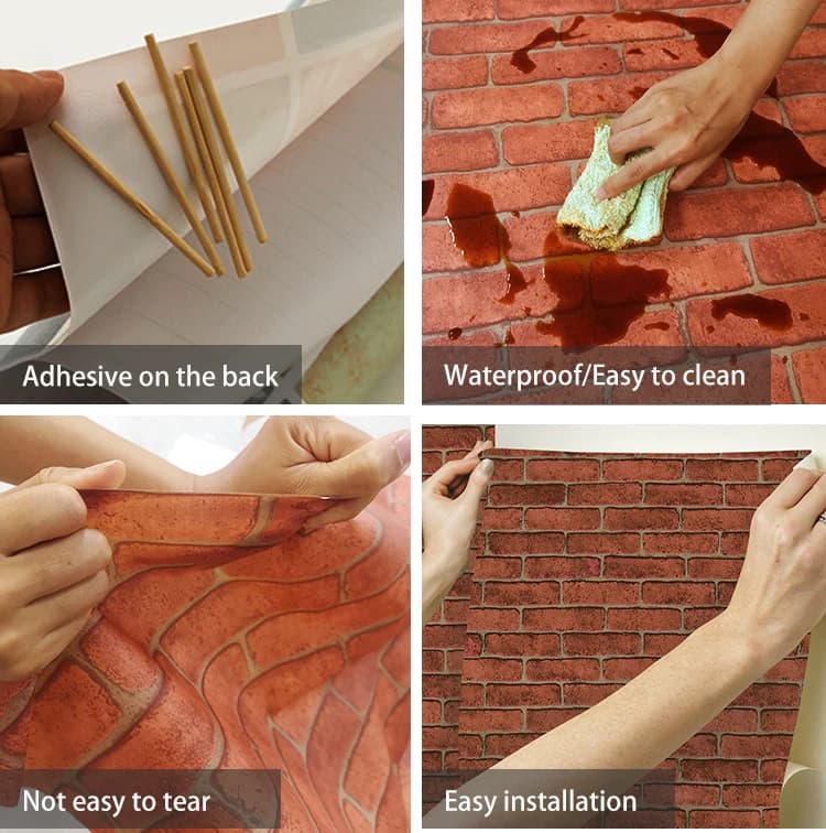 COWINLIFE Low Price 3d Home Self Adhesive Waterproof Red Brick Textured Wallpaper Home Decor Furniture PVC Vinyl Wrap Wall Stickers detail 2