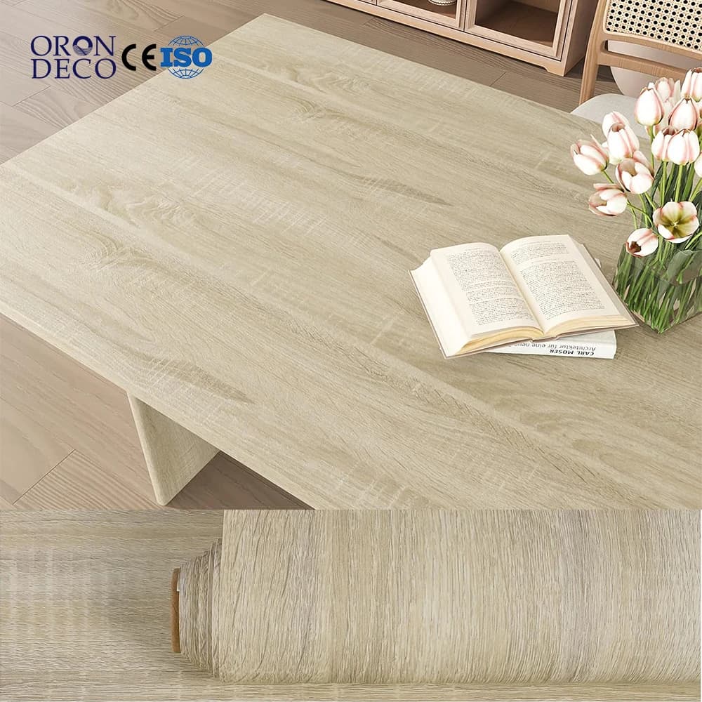 COWINLIFE Thick Beige Wood Wallpaper Rolls Self Adhesive Vinyl 3D Wall Stickers Pvc Home Decor for Kitchen Wrap Countertops 24''x97''