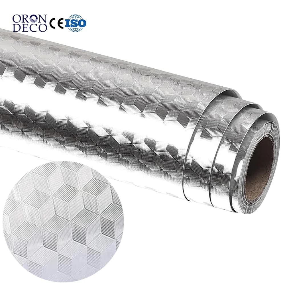 COWINLIFE 24X197 Inch Oil Proof Peel and Stick Wallpaper Roll Self-Adhesive Metallic Silver PVC Furniture Wrap for Kitchen Cabinets