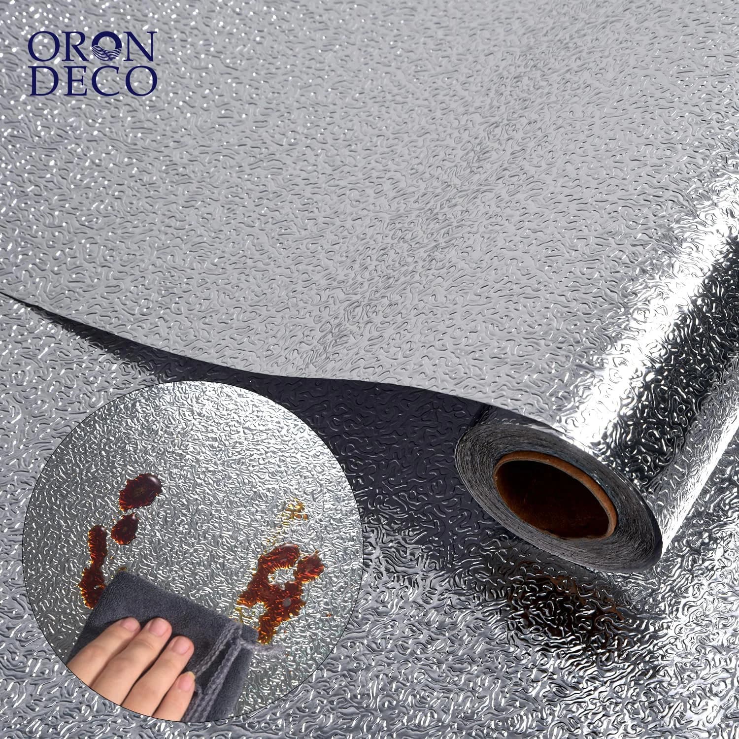 Hot Selling Metallic Silver 3D Self Adhesive Furniture Wallpaper Roll Kitchen Warp Oil Proof Peel and Stick Wall Sticker 60CM