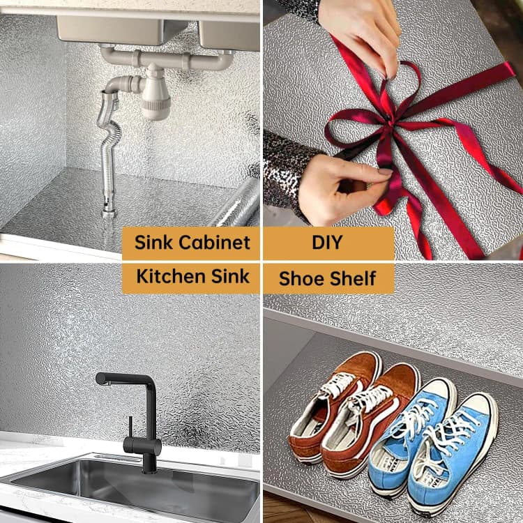 Hot Selling Metallic Silver 3D Self Adhesive Furniture Wallpaper Roll Kitchen Warp Oil Proof Peel and Stick Wall Sticker 60CM detail 4