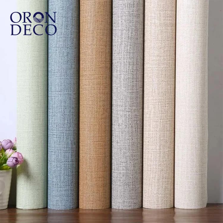 COWINLIFE DECO Waterproof Peel and Stick PVC Wall Stickers 3D Vinyl Self Adhesive Linen Textured Fabric Wallpaper Roll for Home Decor detail 1