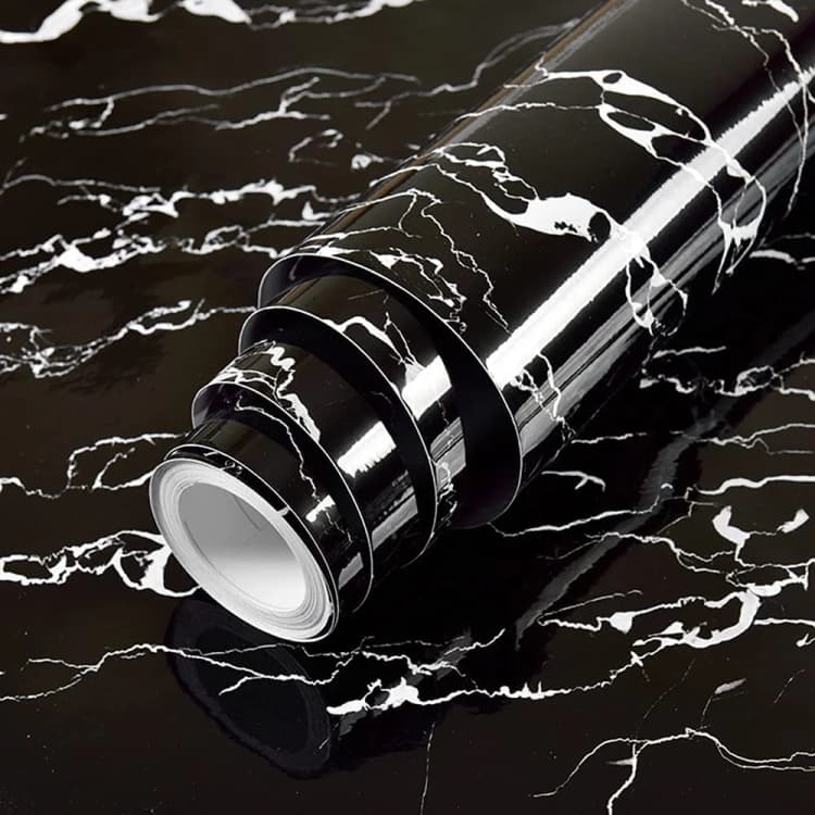 COWINLIFE DECO 24X196.8 Inch Glossy Black Marble Wallpaper Roll Self Adhesive PVC Waterproof Marble Sticker for Kitchen Countertops detail 1