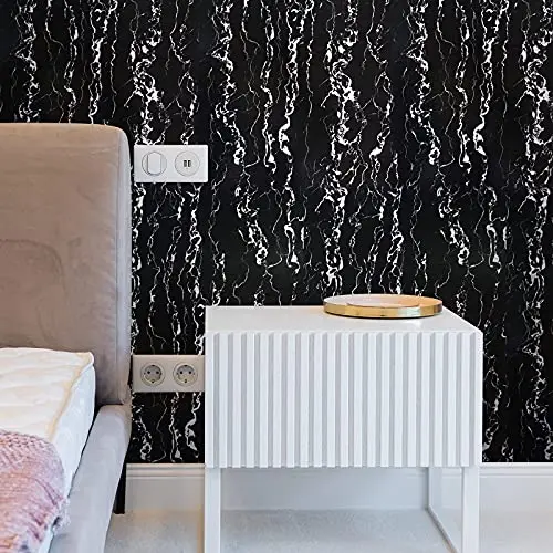 COWINLIFE DECO 24X196.8 Inch Glossy Black Marble Wallpaper Roll Self Adhesive PVC Waterproof Marble Sticker for Kitchen Countertops detail 4