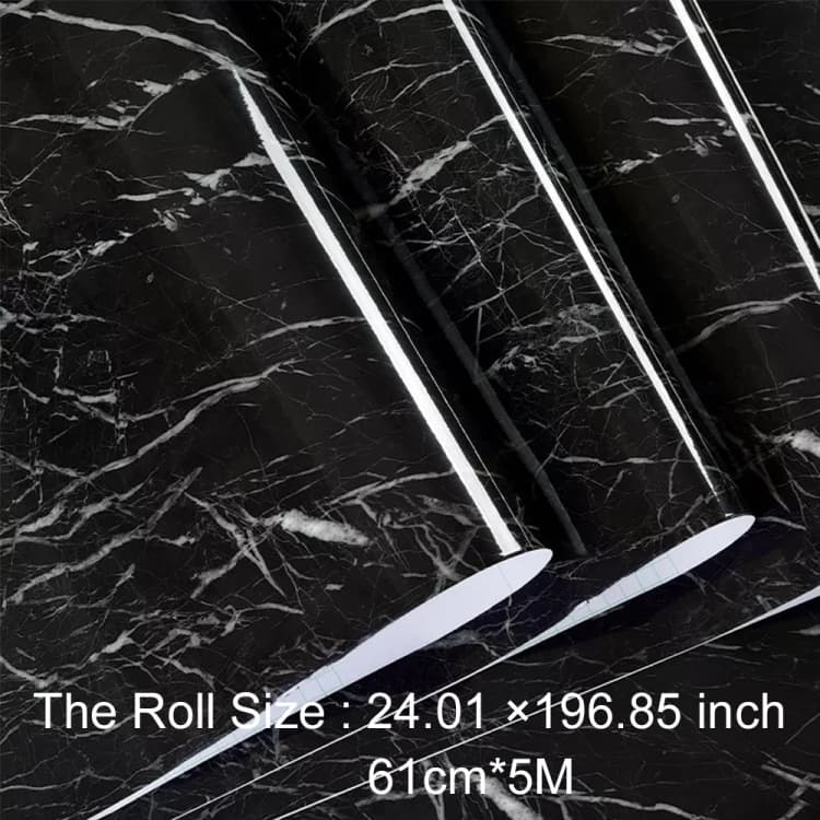 COWINLIFE DECO 24X196.8 Inch Glossy Black Marble Wallpaper Roll Self Adhesive PVC Waterproof Marble Sticker for Kitchen Countertops detail 6