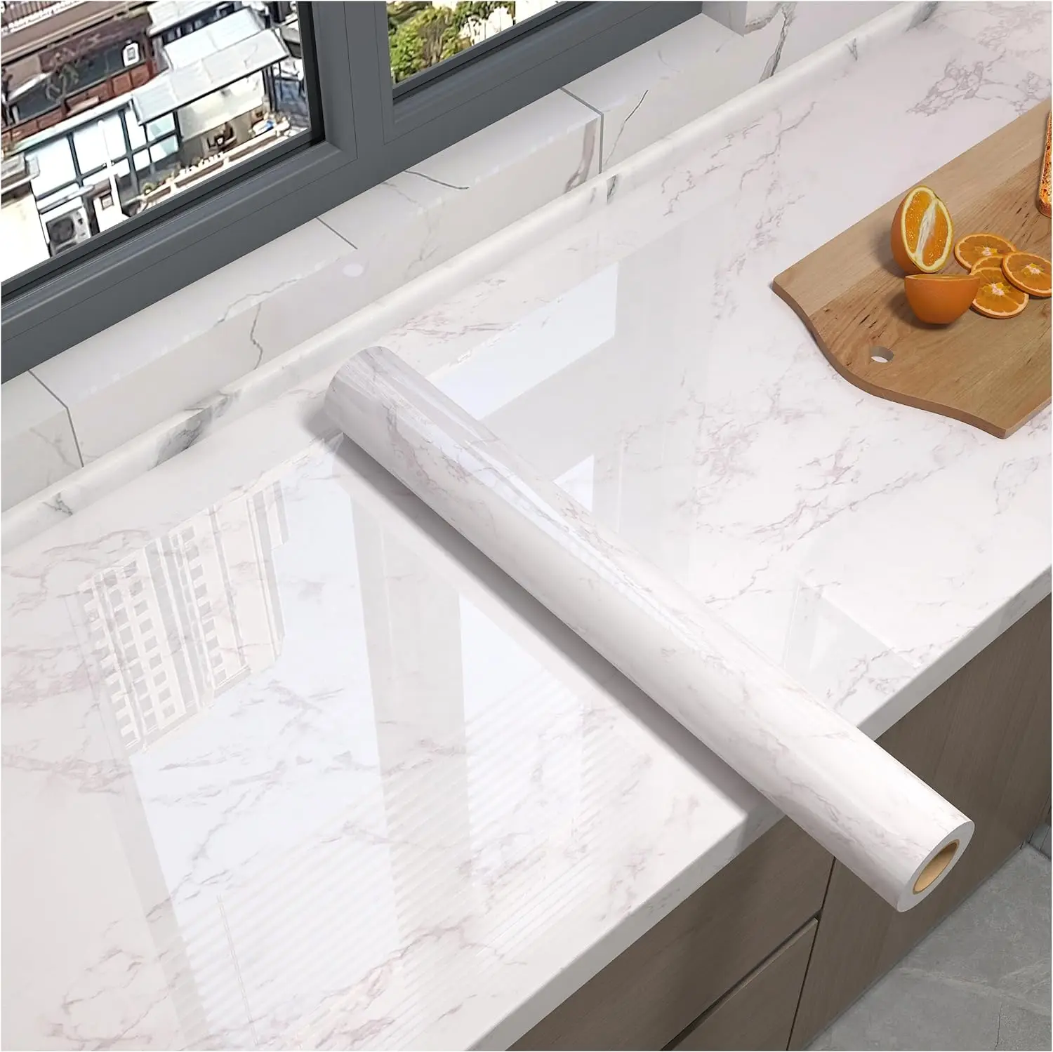COWINLIFE DECO Marble Sticker PVC Peel and Stick Wallpaper 3d Home Decoration Stick on Tiles White Marble Coffee Table Wallpaper Roll